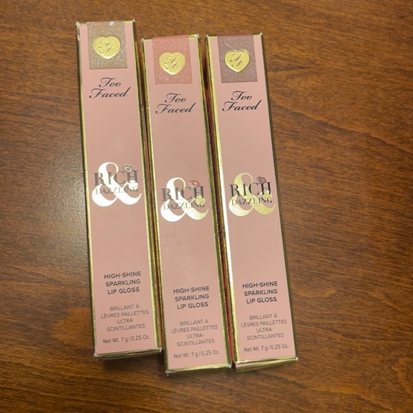 Lot of 3 Too Faced Rich & Dazzling high shine sparkling lip gloss